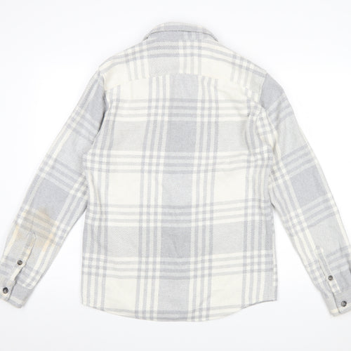 River Island Men’s Grey Plaid Flannel Button-Up Shirt Size S