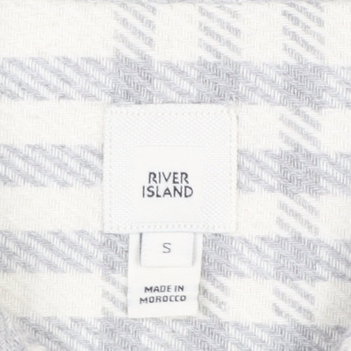 River Island Men’s Grey Plaid Flannel Button-Up Shirt Size S