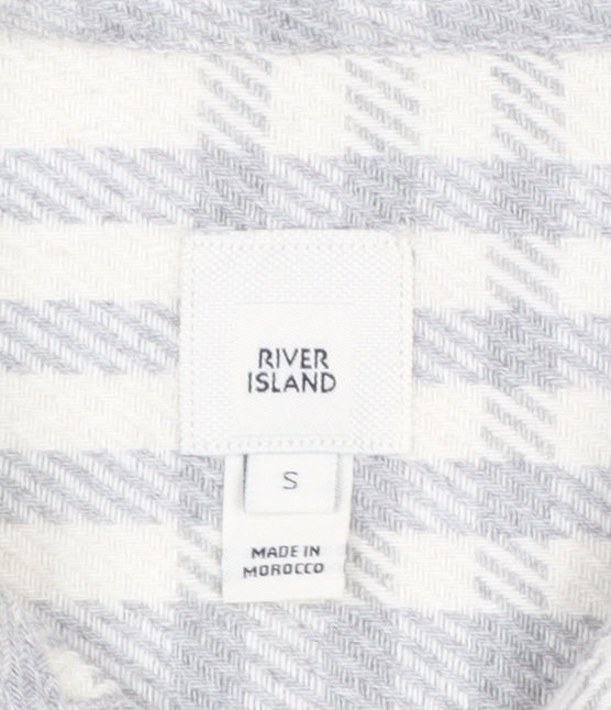 River Island Men’s Grey Plaid Flannel Button-Up Shirt Size S
