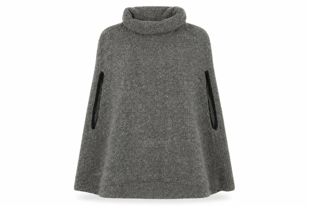 Front view of Next Women’s Grey Wool Blend Roll Neck Cape Jumper, size UK 14