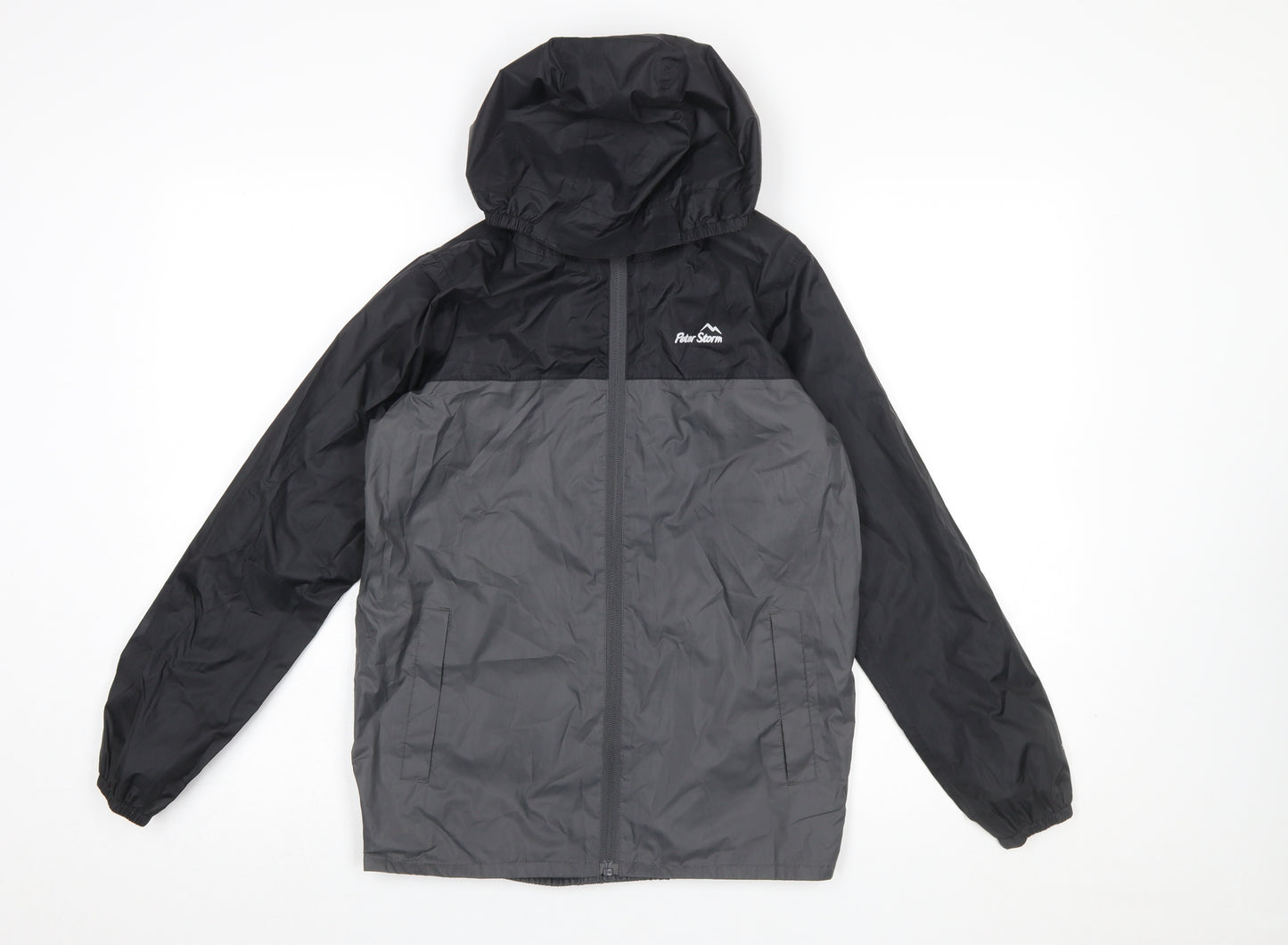 Peter Storm Boys Grey Windbreaker Jacket 11-12 Years Hooded Water Resistant