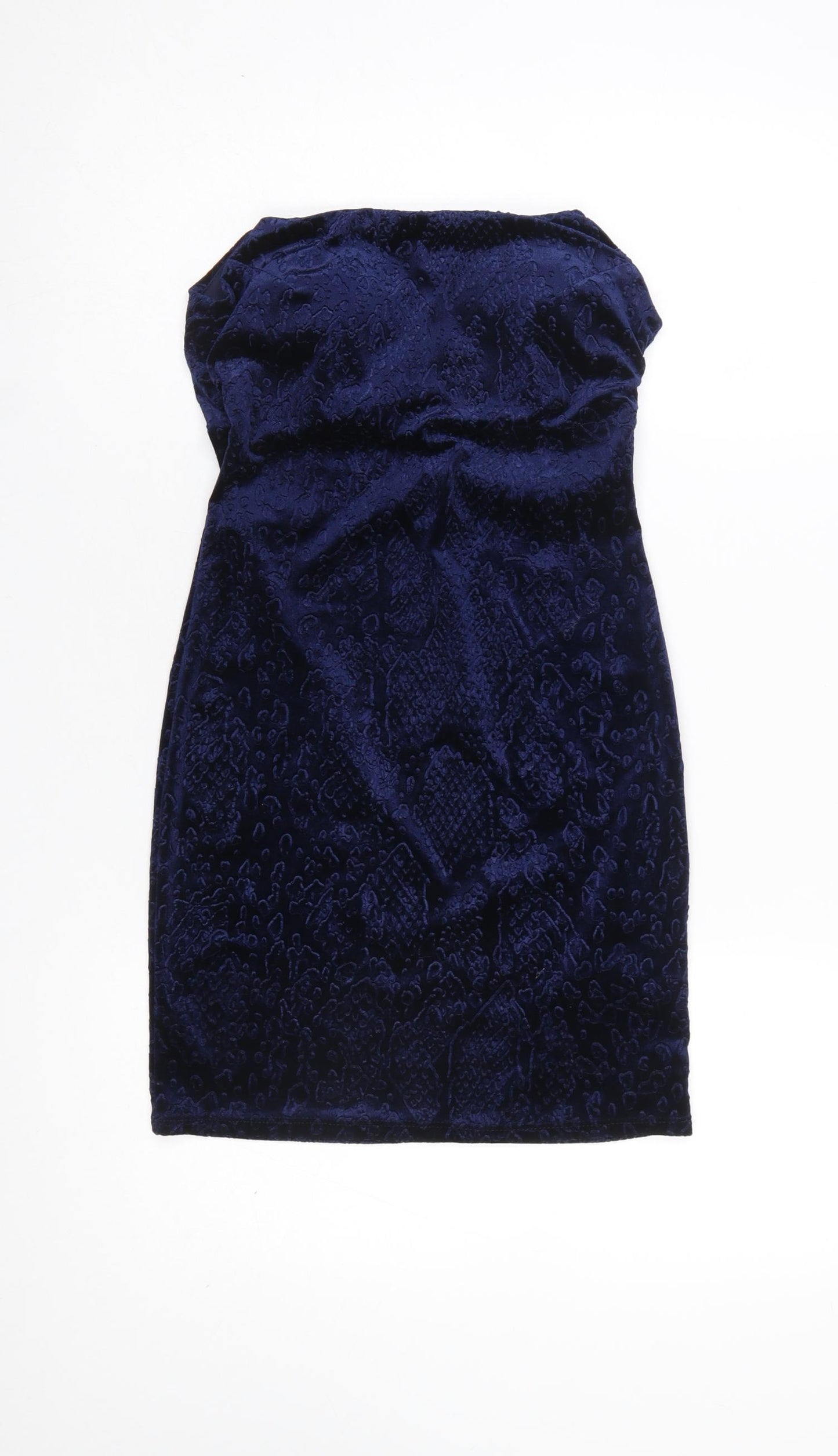 Topshop Women’s Blue Velvet Strapless Bodycon Dress UK 8