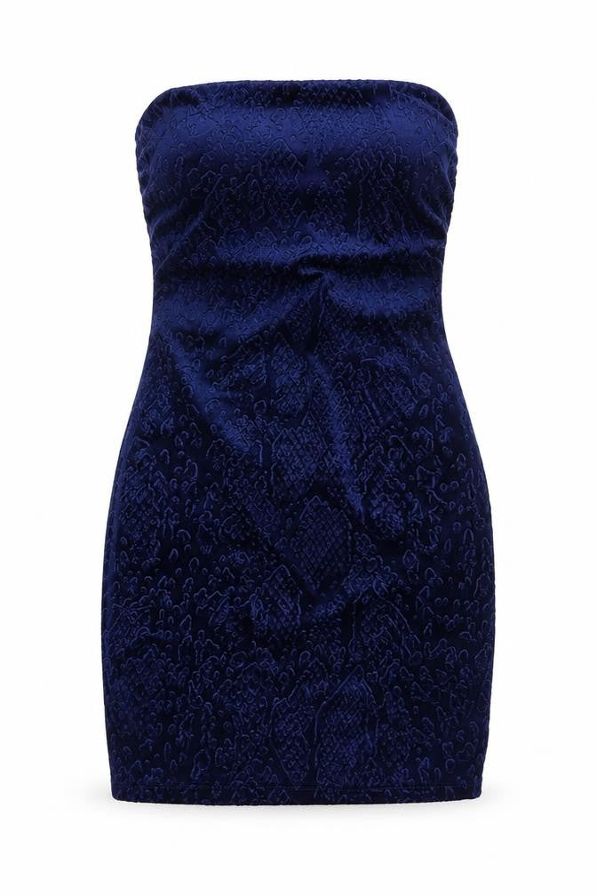 Topshop Women’s Blue Velvet Strapless Bodycon Dress UK 8
