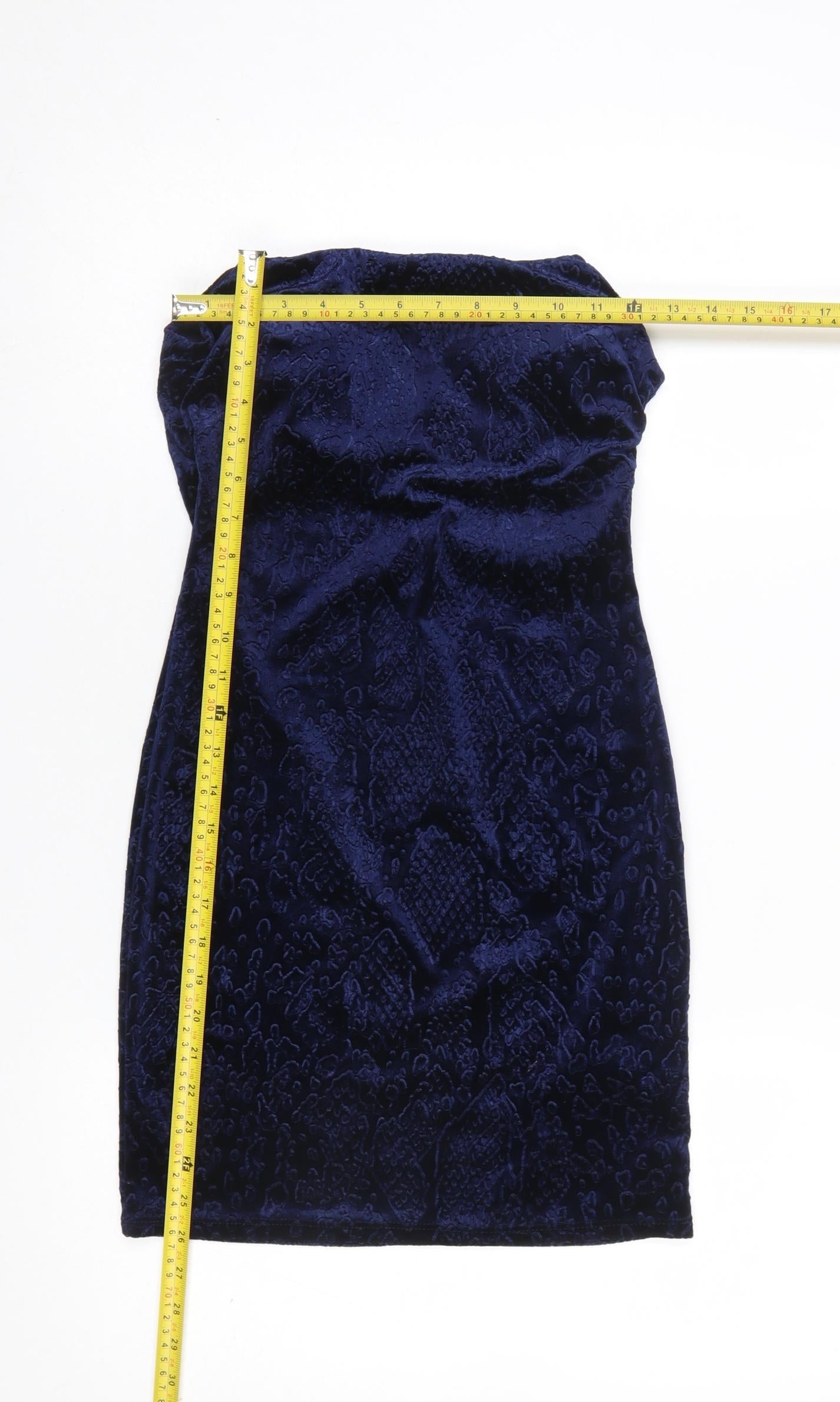 Topshop Women’s Blue Velvet Strapless Bodycon Dress UK 8