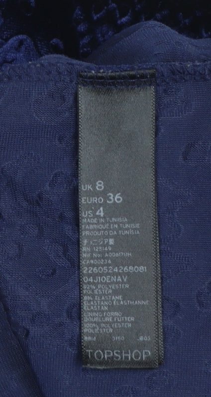 Topshop Women’s Blue Velvet Strapless Bodycon Dress UK 8