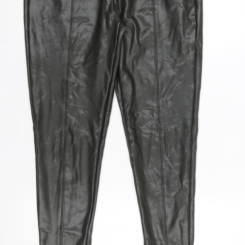 Marks and Spencer Women Black Faux Leather High Rise Leggings Size 14 Long