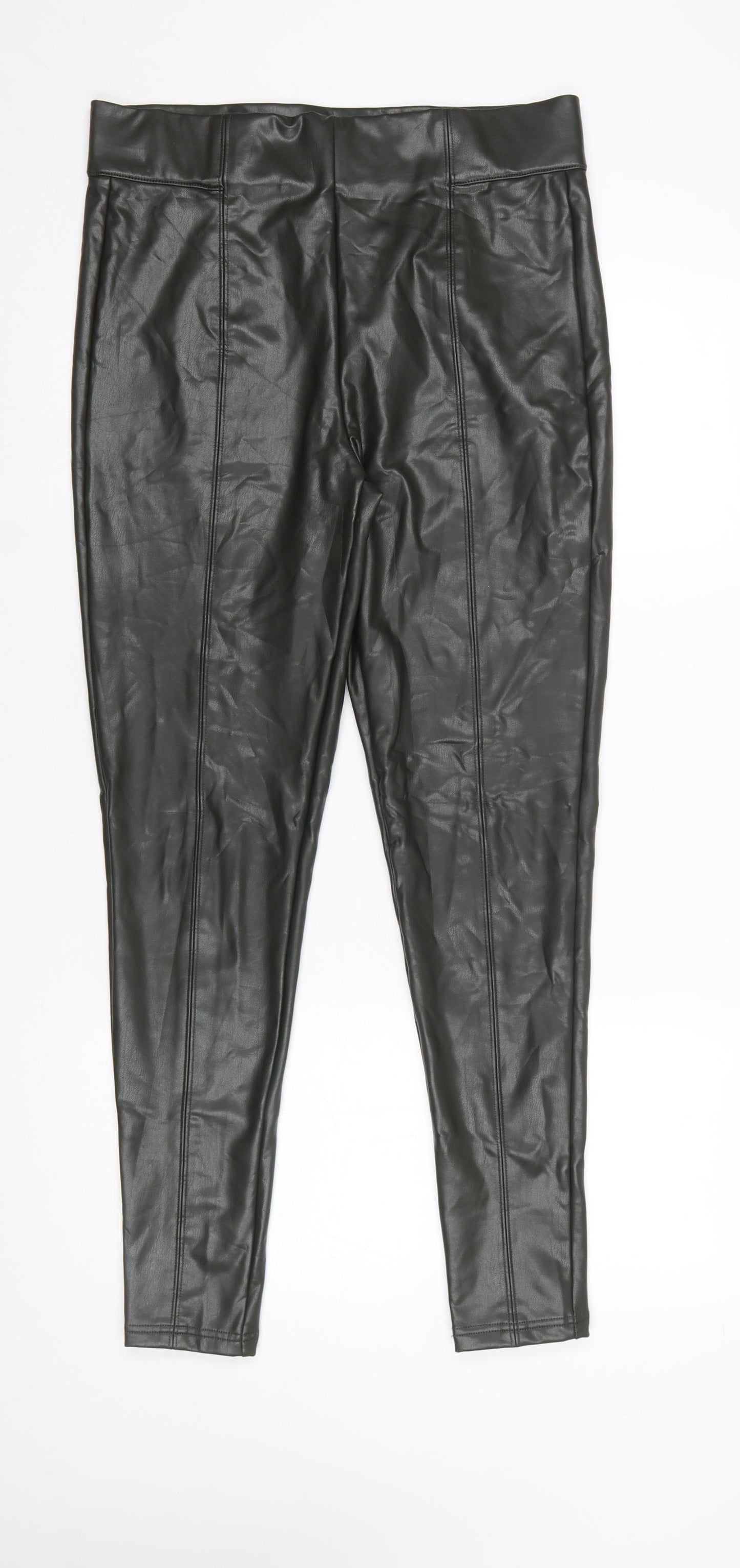 Marks and Spencer Women Black Faux Leather High Rise Leggings Size 14 Long