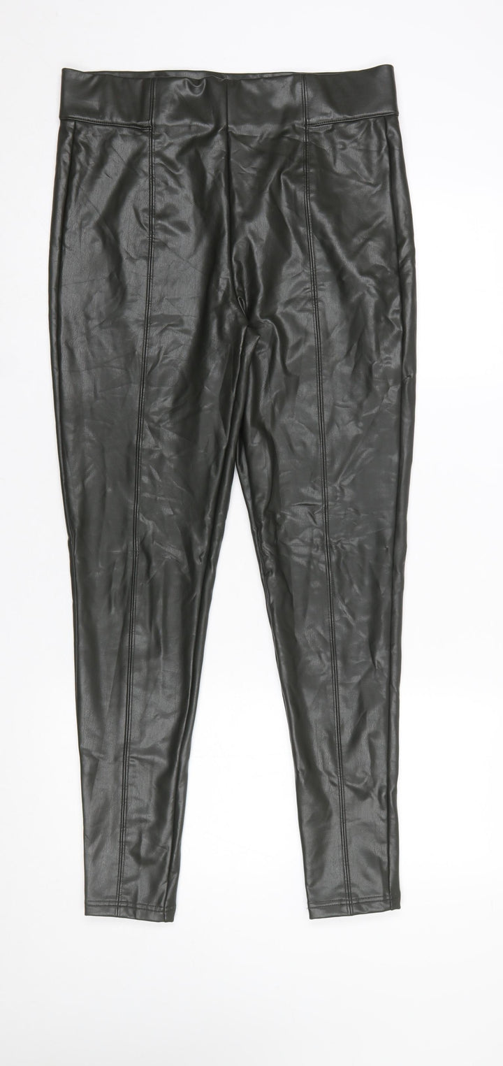 Marks and Spencer Women Black Faux Leather High Rise Leggings Size 14 Long