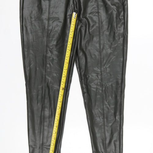 Marks and Spencer Women Black Faux Leather High Rise Leggings Size 14 Long