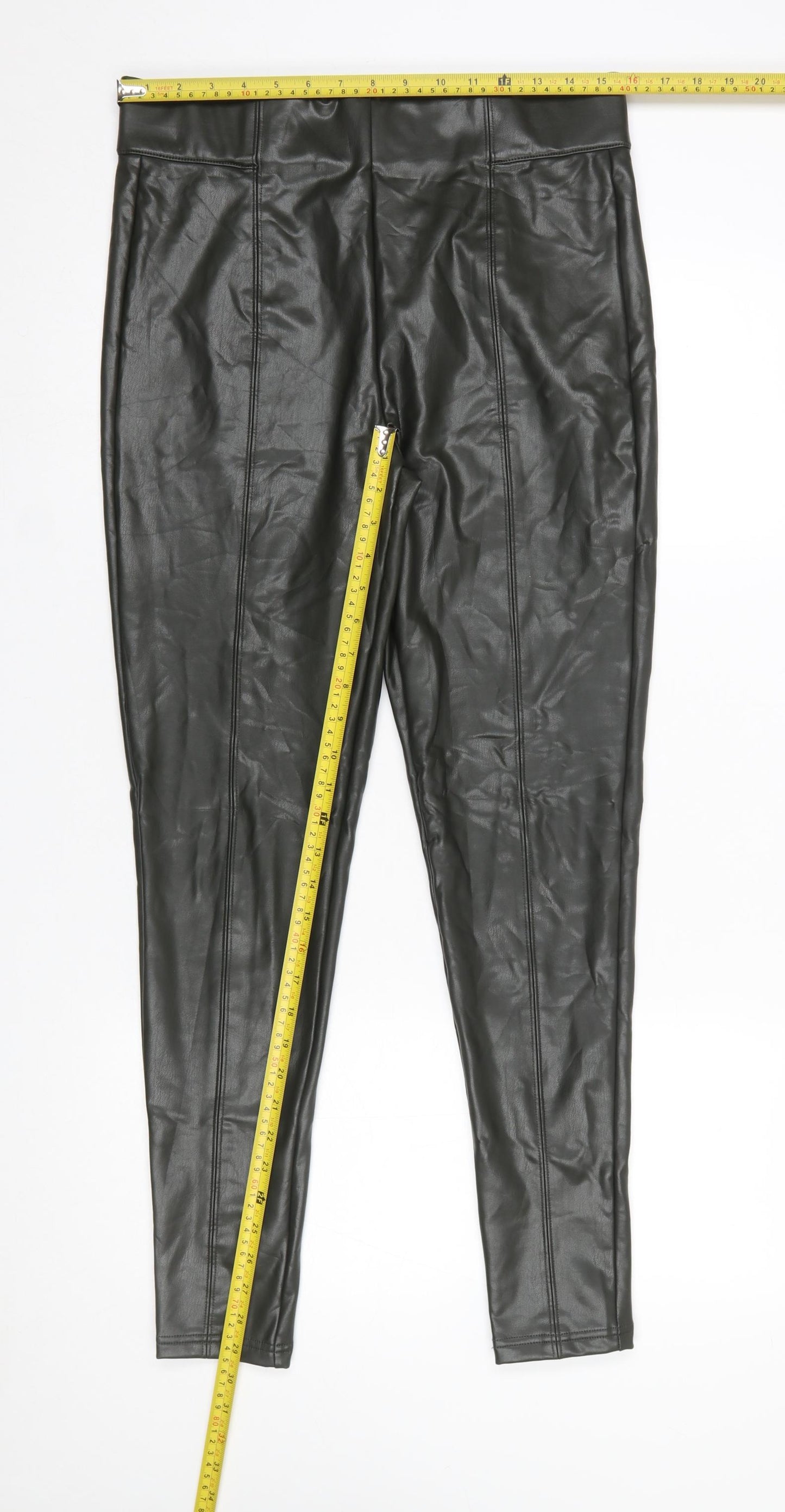 Marks and Spencer Women Black Faux Leather High Rise Leggings Size 14 Long