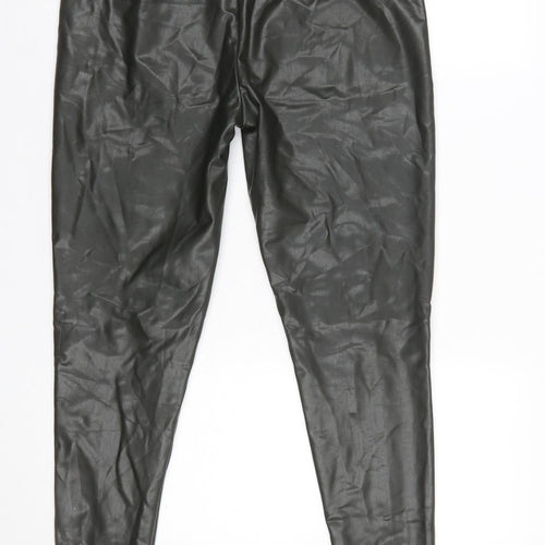 Marks and Spencer Women Black Faux Leather High Rise Leggings Size 14 Long