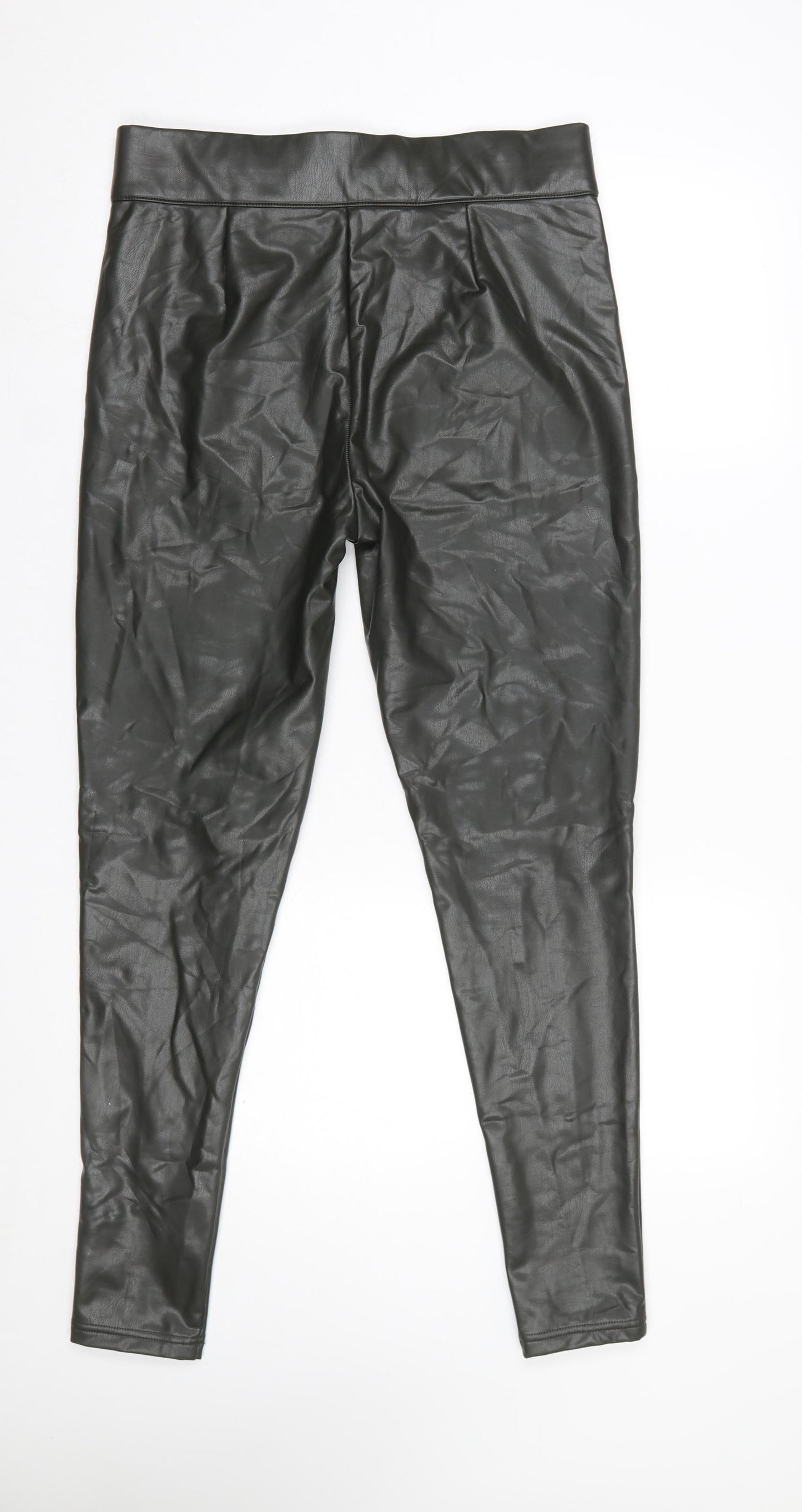 Marks and Spencer Women Black Faux Leather High Rise Leggings Size 14 Long