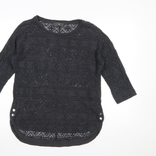 Next Women’s Black Crochet Pullover Jumper Size 10 3/4 Sleeve