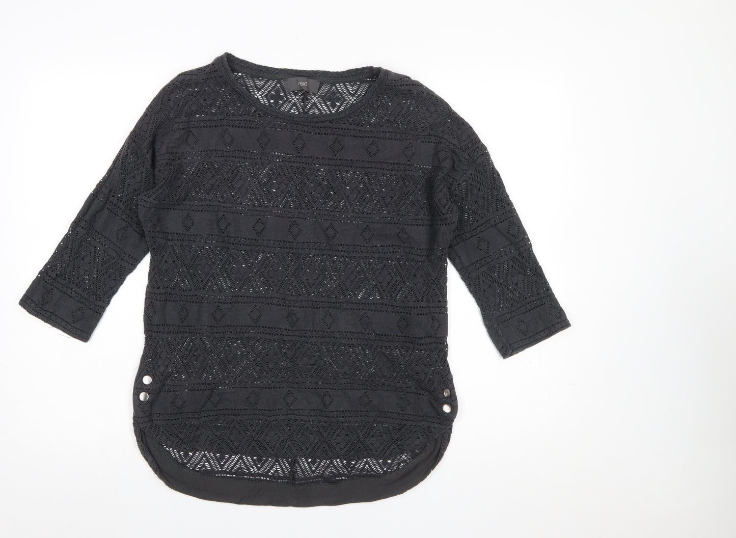 Next Women’s Black Crochet Pullover Jumper Size 10 3/4 Sleeve