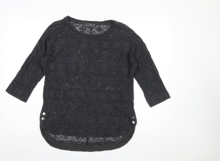 Next Women’s Black Crochet Pullover Jumper Size 10 3/4 Sleeve