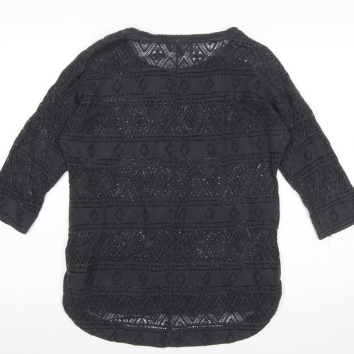 Next Women’s Black Crochet Pullover Jumper Size 10 3/4 Sleeve