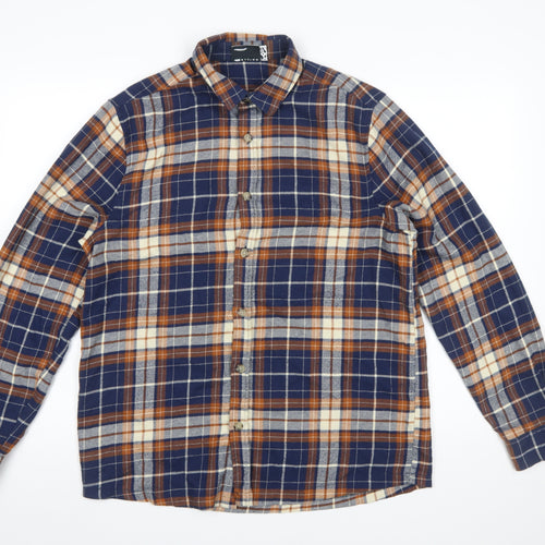 ASOS DESIGN Men's Blue Check Flannel Button-Up Shirt M Regular Fit