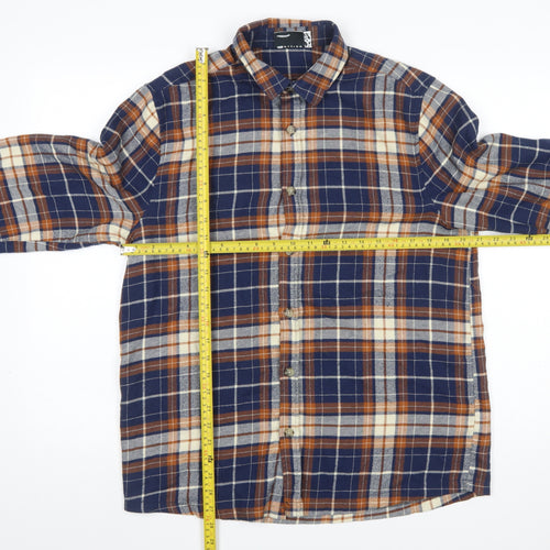ASOS DESIGN Men's Blue Check Flannel Button-Up Shirt M Regular Fit