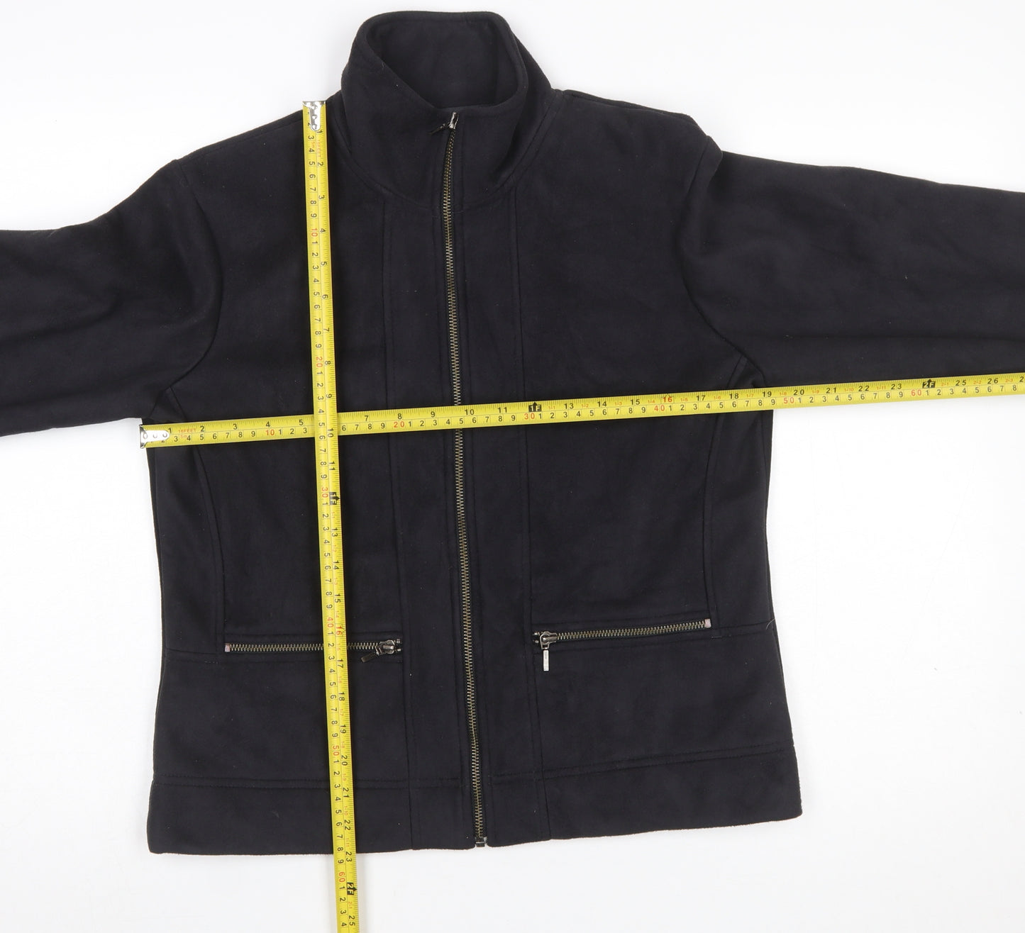 Next Women Black Fleece Jacket Size 16 Full Zip Casual Coat