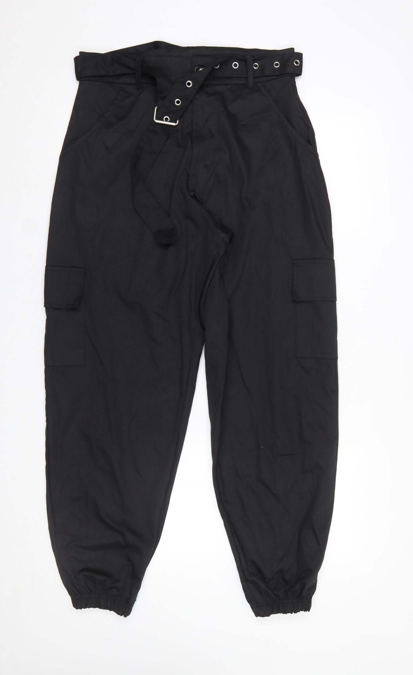 PrettyLittleThing Women’s Black Cargo Trousers Belted Size 10
