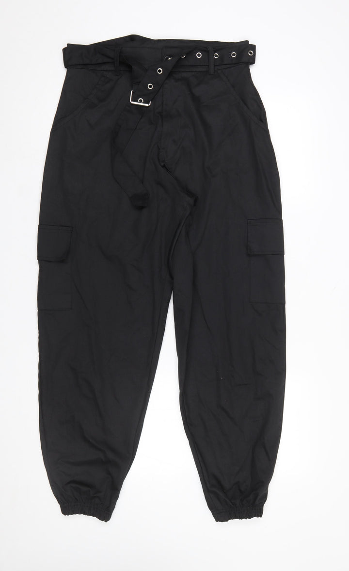 PrettyLittleThing Women’s Black Cargo Trousers Belted Size 10
