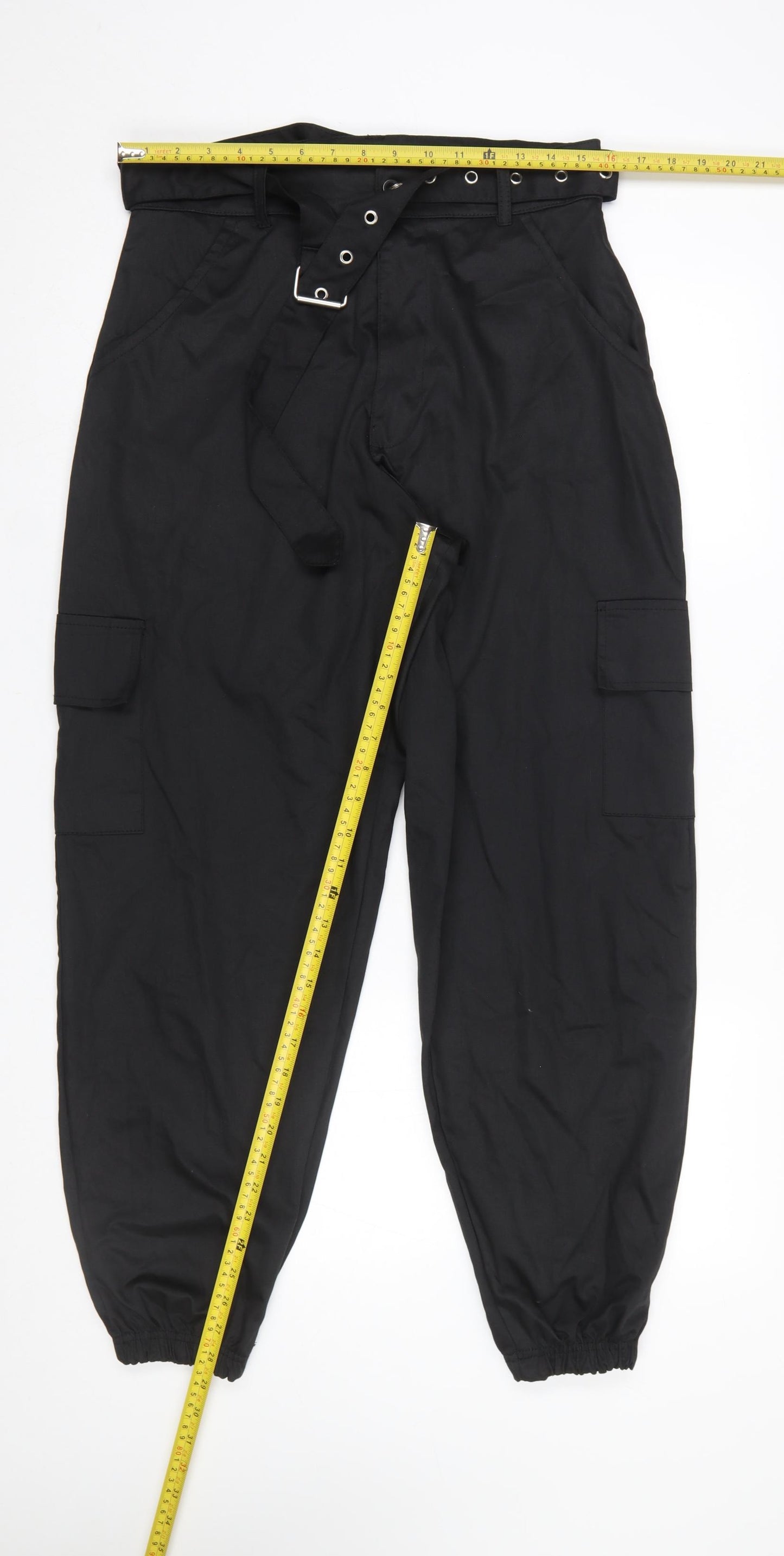 PrettyLittleThing Women’s Black Cargo Trousers Belted Size 10