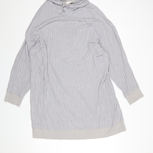 Marks and Spencer Women Silver Grey Ribbed Cowl Neck Pullover Sweatshirt Size L