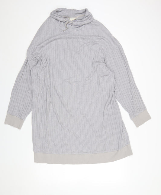Marks and Spencer Women Silver Grey Ribbed Cowl Neck Pullover Sweatshirt Size L