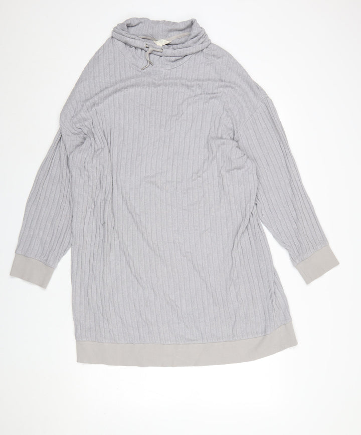 Marks and Spencer Women Silver Grey Ribbed Cowl Neck Pullover Sweatshirt Size L