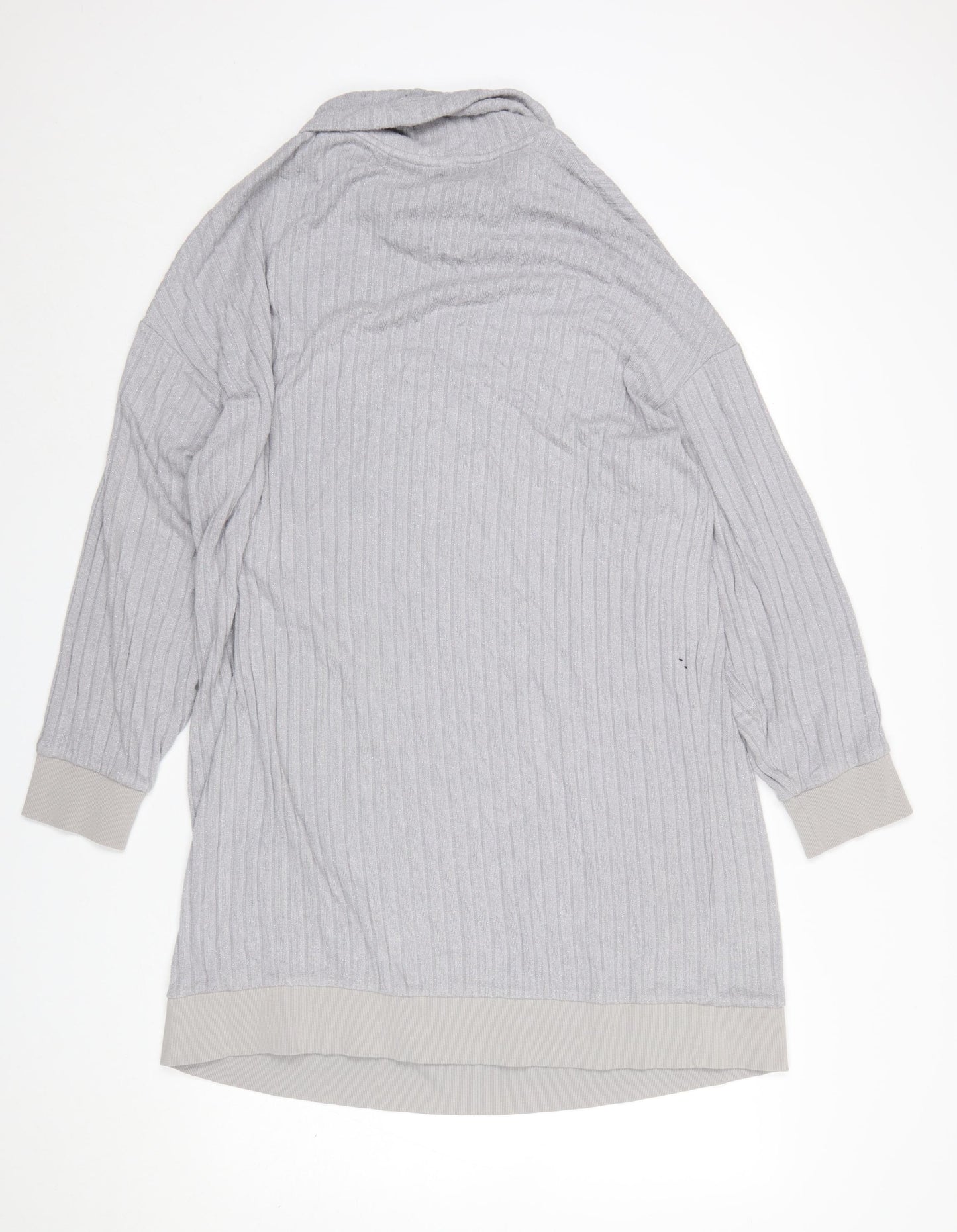 Marks and Spencer Women Silver Grey Ribbed Cowl Neck Pullover Sweatshirt Size L
