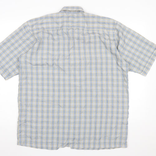 John Curtis Men's Beige Blue Check Short Sleeve Button-Up Shirt L