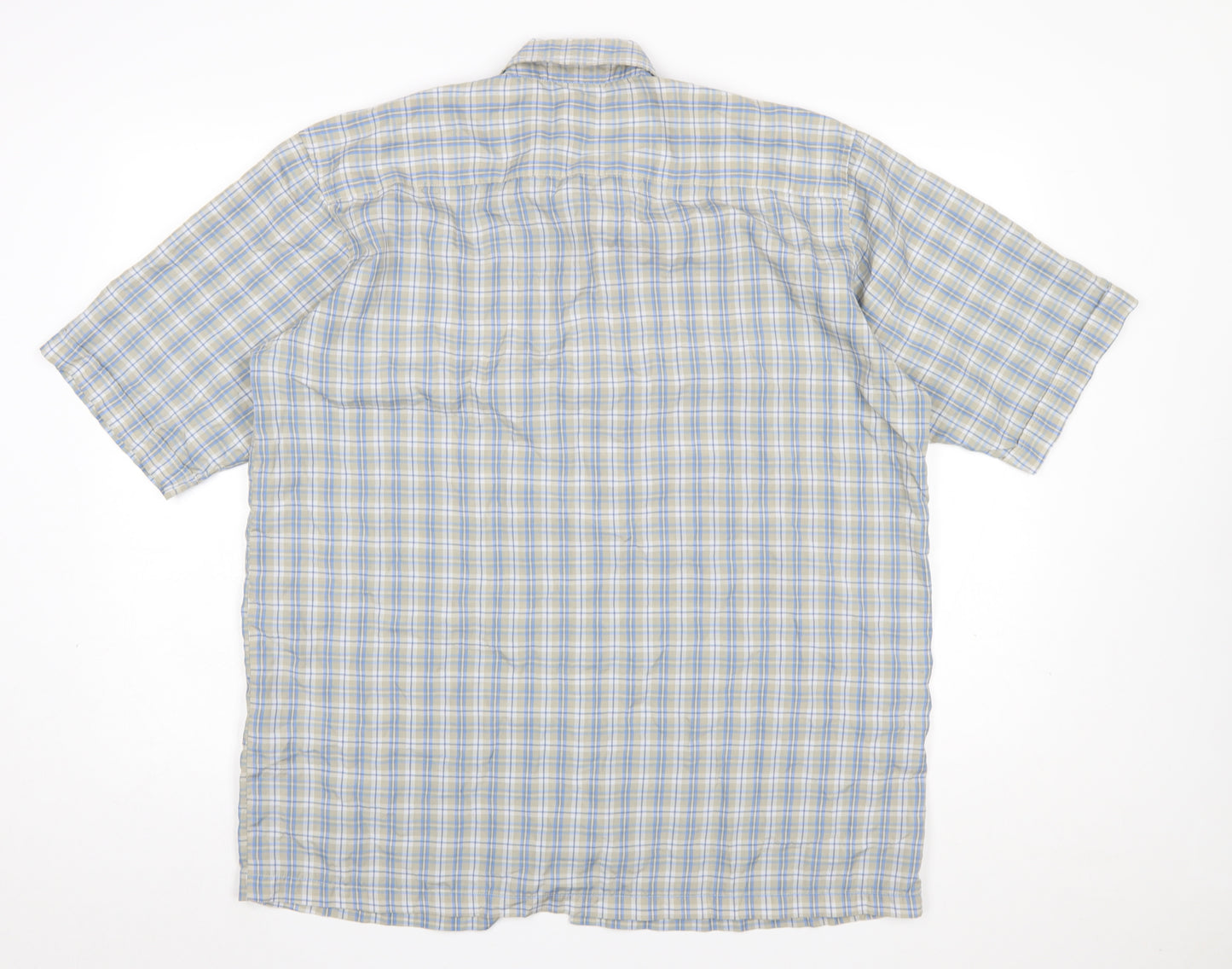 John Curtis Men's Beige Blue Check Short Sleeve Button-Up Shirt L