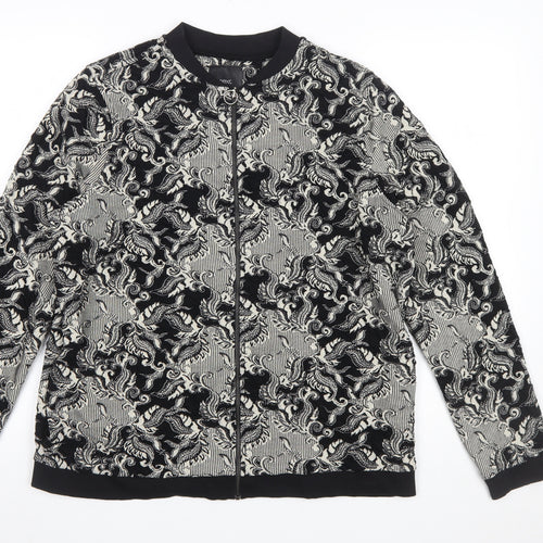 Next Women Black & Beige Zip Front Patterned Sweatshirt Size 18