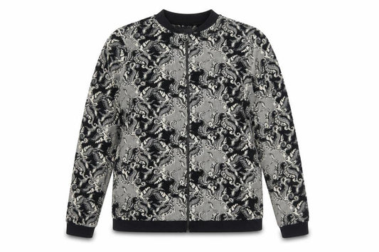 Front view of Next Women Black & Beige Zip Front Patterned Sweatshirt, size 18