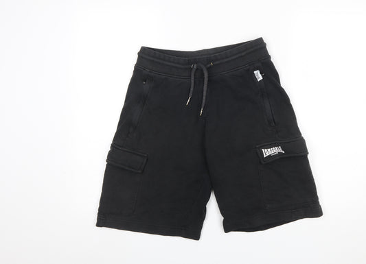 Lonsdale Men Black Cargo Jersey Shorts Size M Elastic Waist