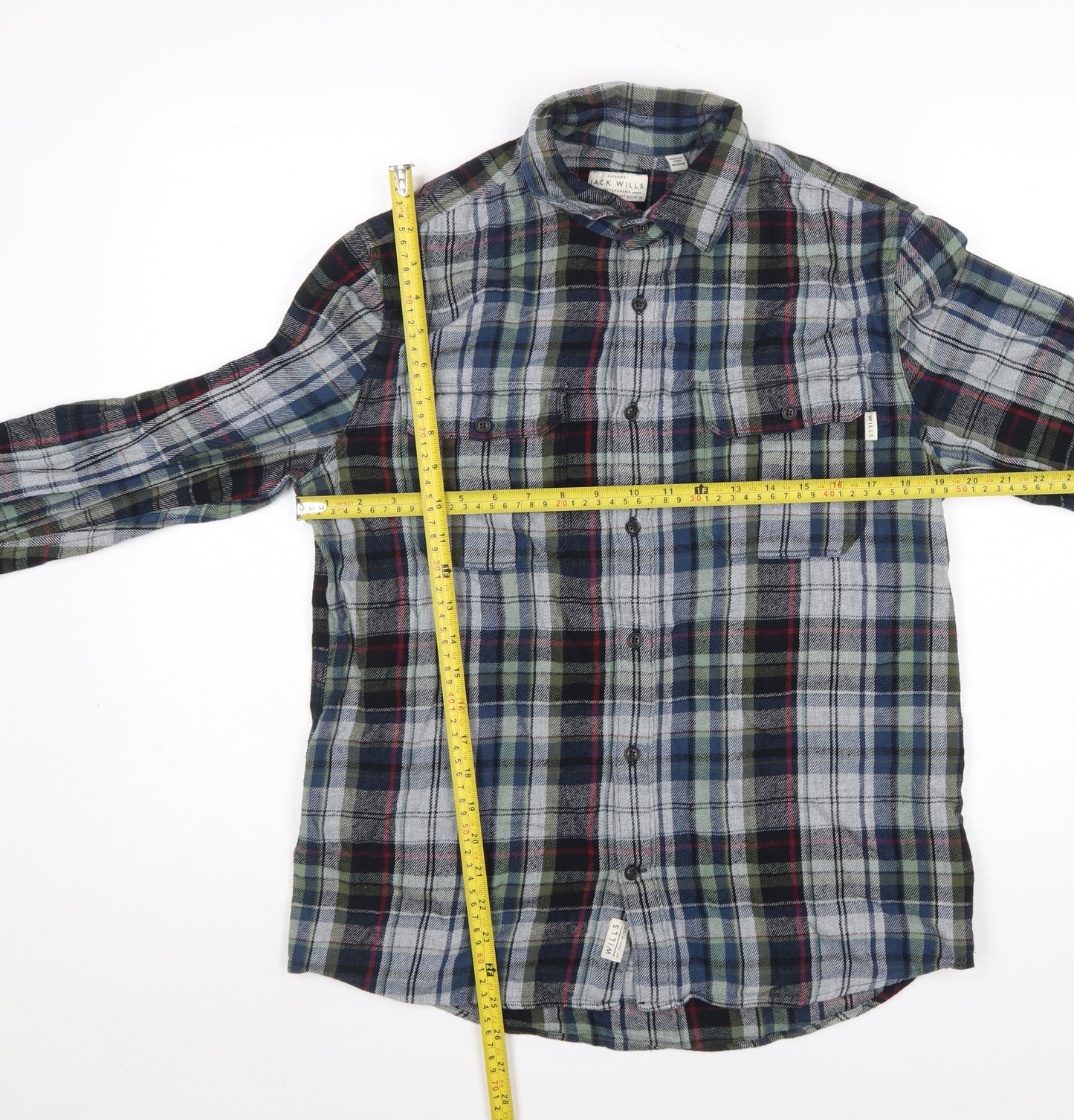 Jack Wills Men's Blue Green Plaid Cotton Button-Up Shirt Size S