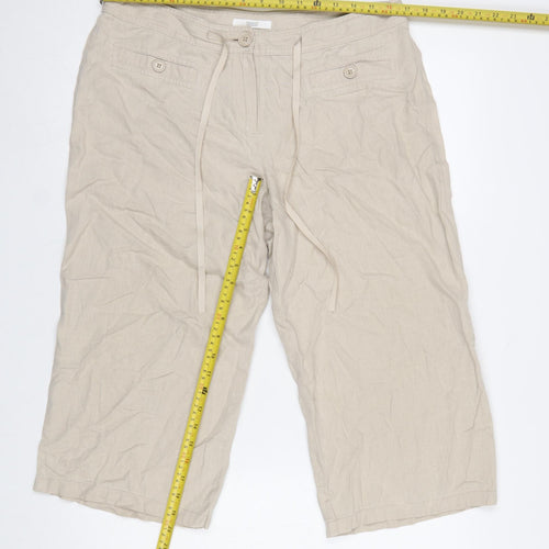 Marks & Spencer Womens Beige Linen Blend Capri Trousers UK 14 Medium