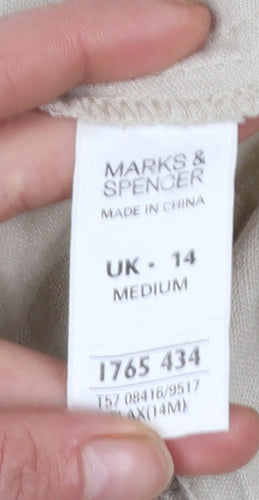Marks & Spencer Womens Beige Linen Blend Capri Trousers UK 14 Medium