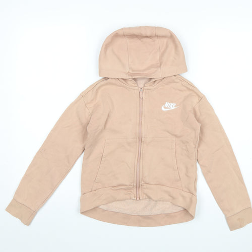 Nike Girls Beige Full Zip Hoodie Size 146cm Hooded Fleece Sweatshirt