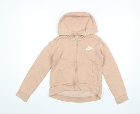 Nike Girls Beige Full Zip Hoodie Size 146cm Hooded Fleece Sweatshirt