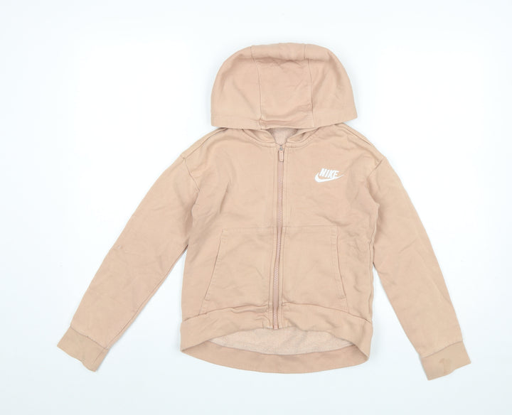 Nike Girls Beige Full Zip Hoodie Size 146cm Hooded Fleece Sweatshirt
