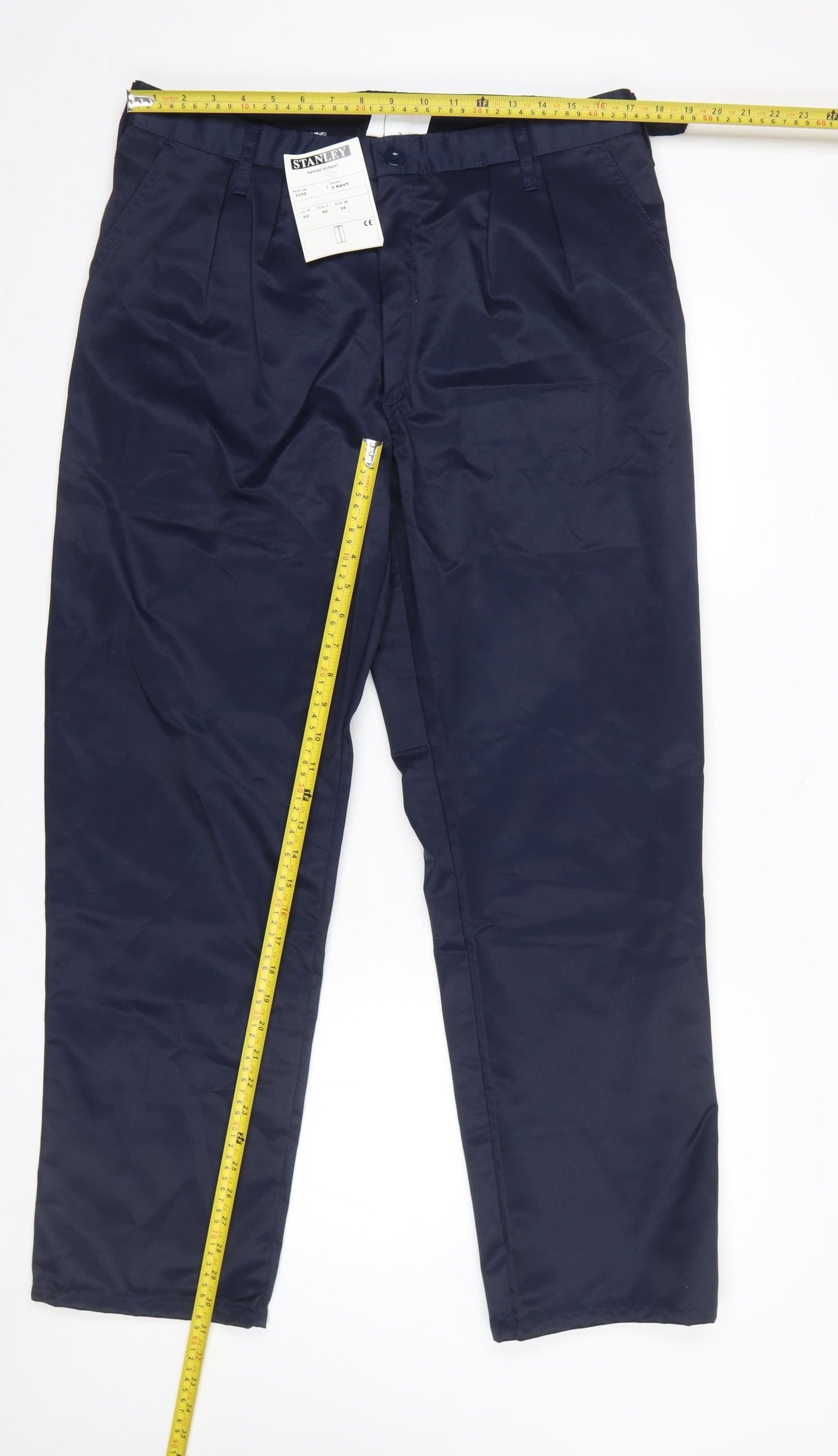 Stanley Men's Navy Workwear Trousers Size 36 Regular Fit Polyester Cotton