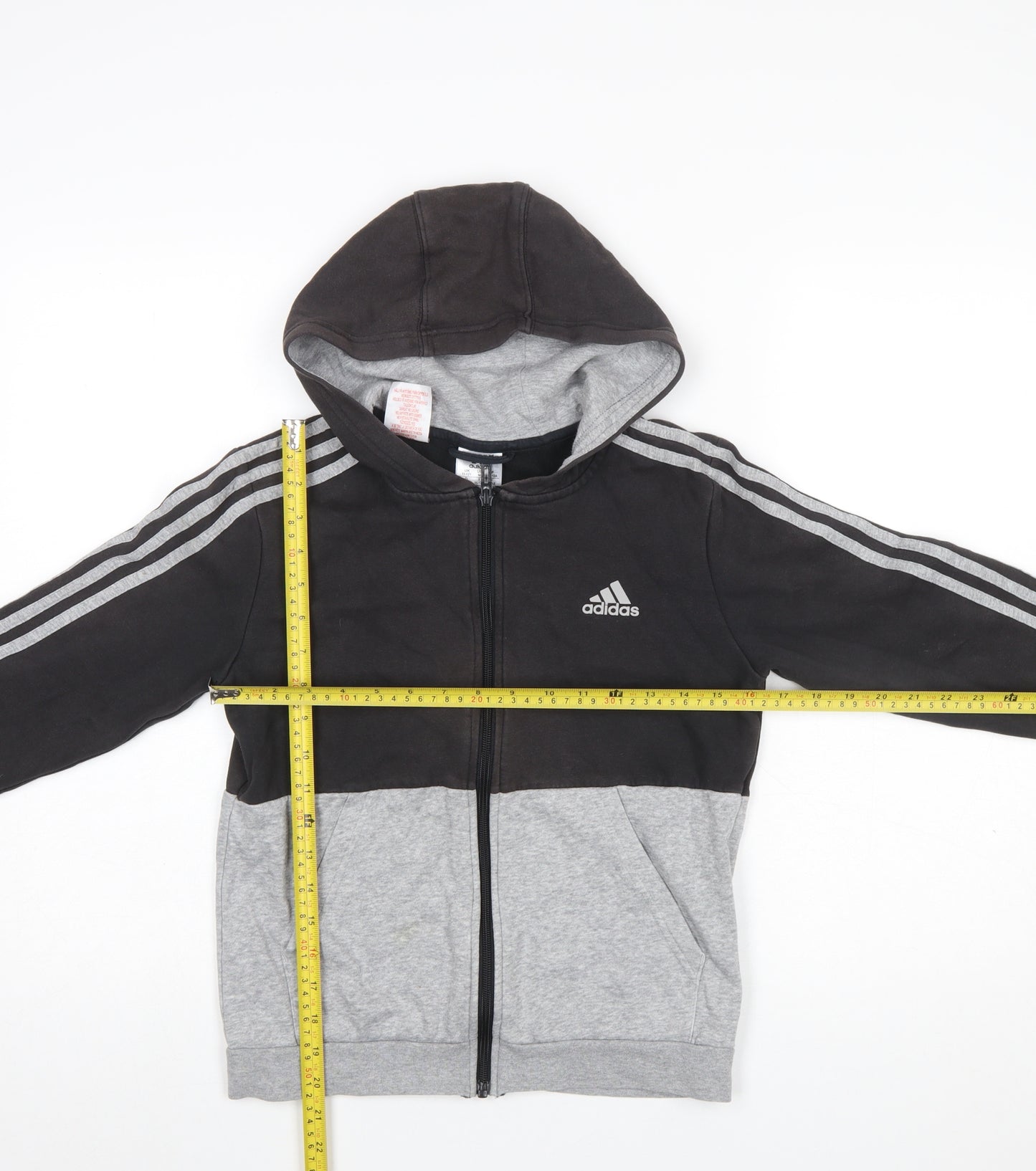 Adidas Boys Black Grey Full Zip Hoodie Size 11-12 Years Cotton Blend