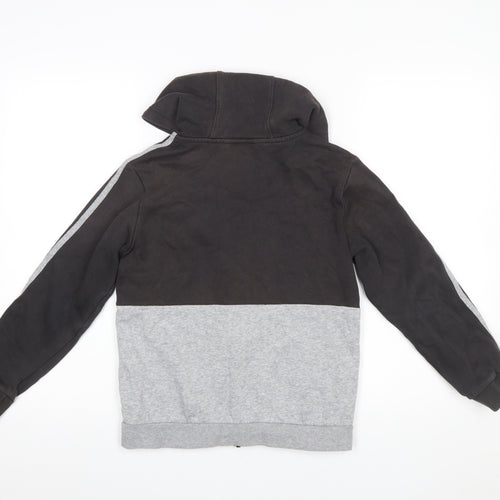Adidas Boys Black Grey Full Zip Hoodie Size 11-12 Years Cotton Blend