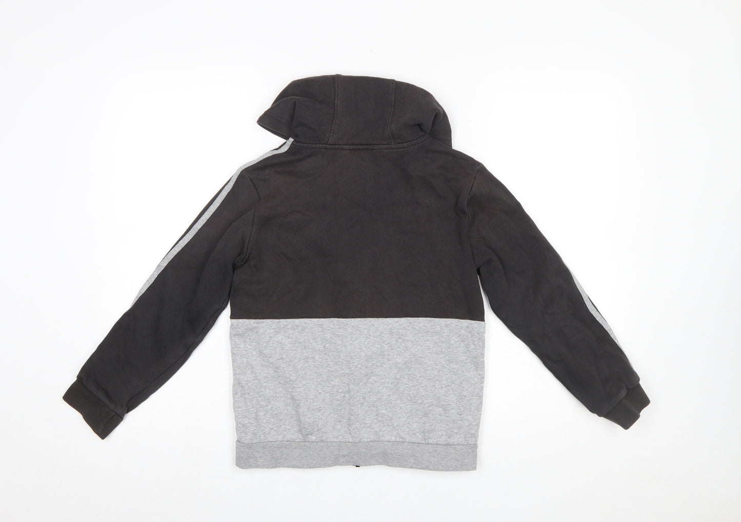 Adidas Boys Black Grey Full Zip Hoodie Size 11-12 Years Cotton Blend