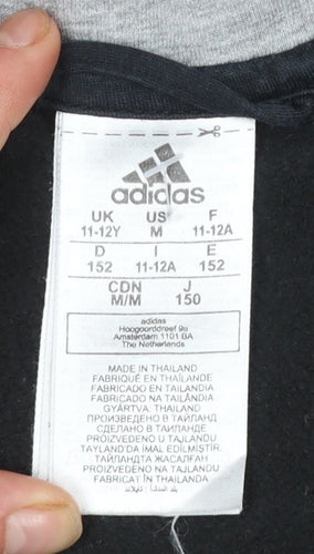Adidas Boys Black Grey Full Zip Hoodie Size 11-12 Years Cotton Blend