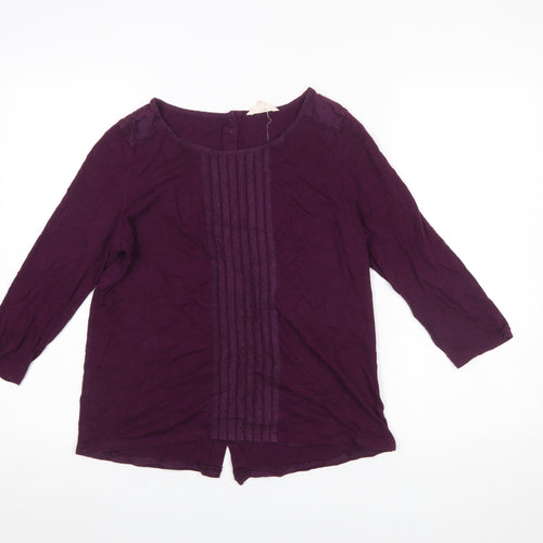White Stuff Women Purple 3/4 Sleeve Cotton Tunic Blouse Size 12