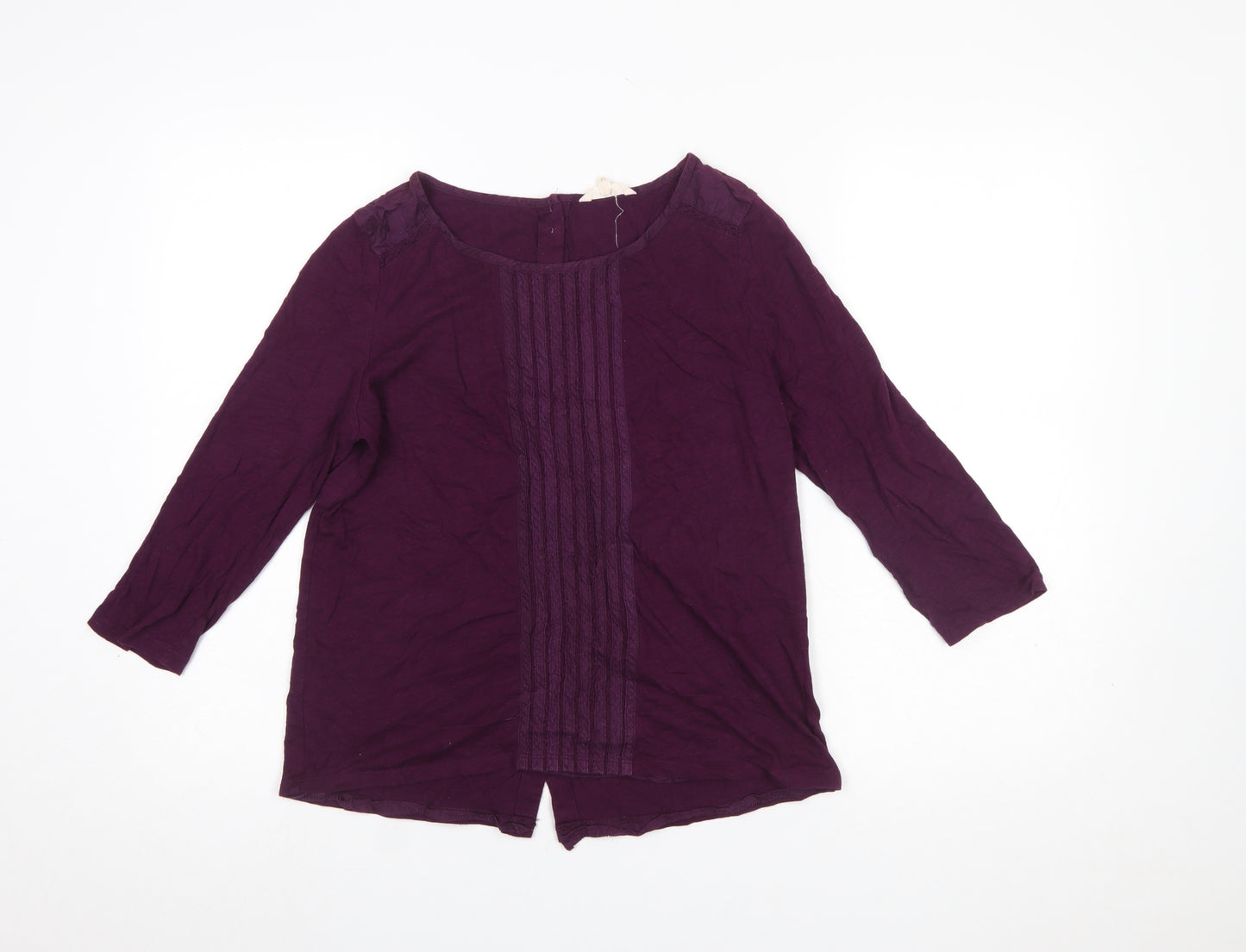 White Stuff Women Purple 3/4 Sleeve Cotton Tunic Blouse Size 12