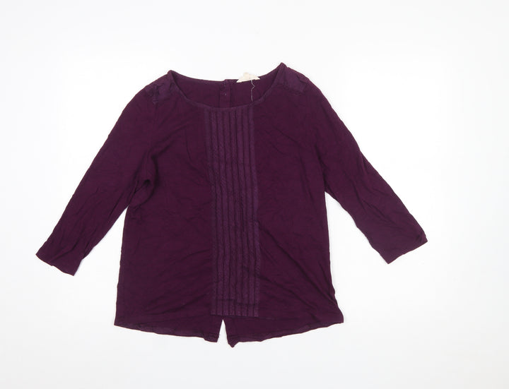 White Stuff Women Purple 3/4 Sleeve Cotton Tunic Blouse Size 12