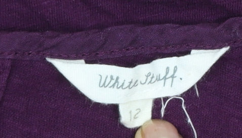White Stuff Women Purple 3/4 Sleeve Cotton Tunic Blouse Size 12